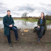 Herefordshire Wildlife Trust chief executive Jamie Audsley and local campaigner Jessica Wood near the proposed site for 350 houses to be built next to Lugg Meadows