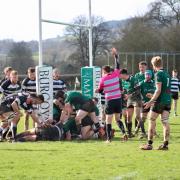 Tom Assal grounds a try for Ledbury in their 14-10 defeat at Luctonians seconds