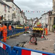 Work is underway to repair Broad Street in Ross-on-Wye