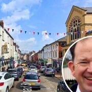 Broad Street, Ross-on-Wye and inset, local MP Jesse Norman