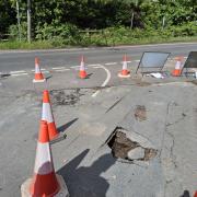 A sinkhole has appeared in the road at Kerne Bridge