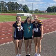 Hereford and County Athletics Club members Romerleigh Parker, Esme Benjamin and Maisie Wood
