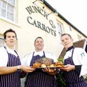 Above left: Back in the carvery at the Bunch of Carrots are Matt Cleary, Tom Wortley and Tom Darville