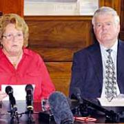 Pauline and Mick Holcroft at a press conference after the inquest