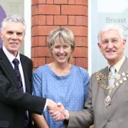 Herefordshire Council chairman Brian Wilcox (right) with Hereford Times editor Clive Joyce and Haven manager Frankie Devereux