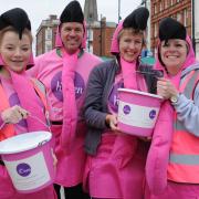 The haven's pink flamingo fundraisers from left: Sophie Jones, Andy Lewis, Frankie Devereux and Lesley Leach.