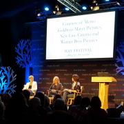 Thea Sharrock, left, and Jojo Moyes, centre, talk at Hay Festival last night. Photo: Amy Kerridge