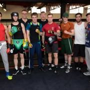 South Wye Police Boxing Academy sparring session with boxers from Hall Green Boxing Club, Birmingham. from left: Yusuf Abdallah, Connor Fanning (Hall Green), Vince McNally, Christie Fanning (Hall Green), Richie Roberts, Ben Vessey, Zac Morris, Danny