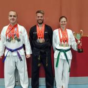 Medalists at the European Championships are (l-r) Oskar Domanski, Ben Hargreaves and Kelly Marshall