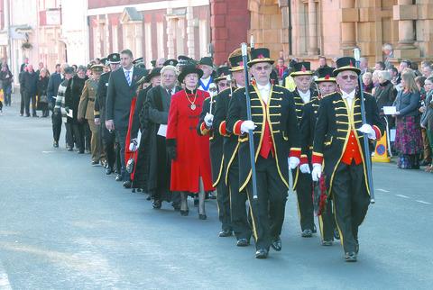 Hereford dignitaries march in St Peter's Square on Remembrance Day. Picture by Eye Contact Media.