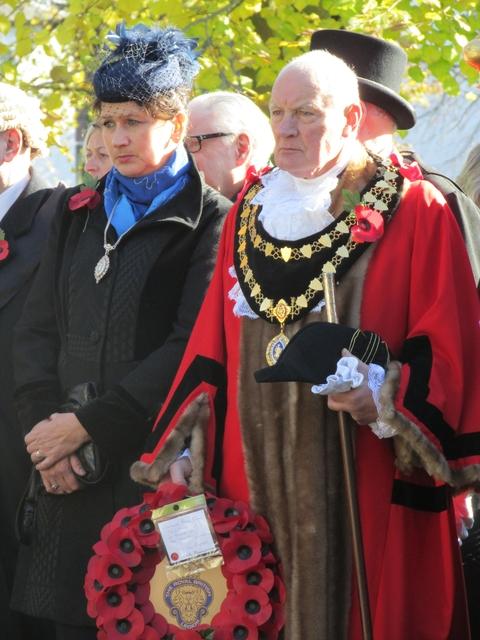Leominster mayor Councillor Peter McCaull about to lay a wreath at the town's remembrance service.  Picture by Mark Bowen.