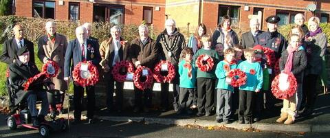 All the wreath layers near Presteigne War Memorial. Picture by Jane Bywater.