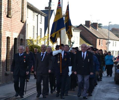 The parade from the war memorial to the church going through Hereford Street, Presteigne. Picture by Jane Bywater.