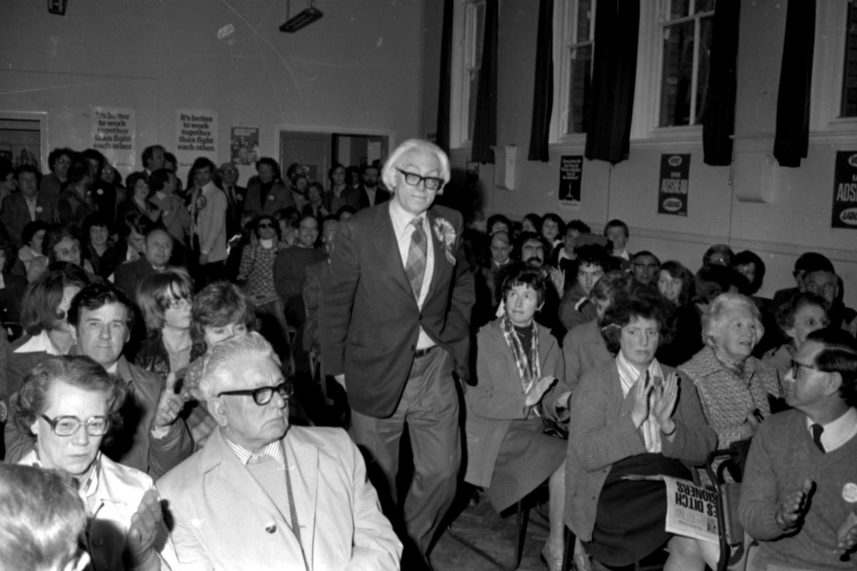 Michael Foot at Labour Meeting. Percival Hall, Hereford.
21-04-1979