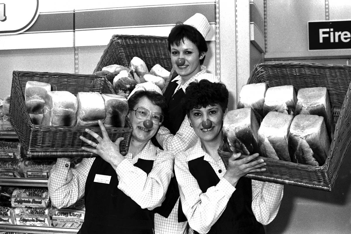 Littlewoods staff in Hereford taking part in the first ever Comic Relief Red Nose Day - 05-02-1988.