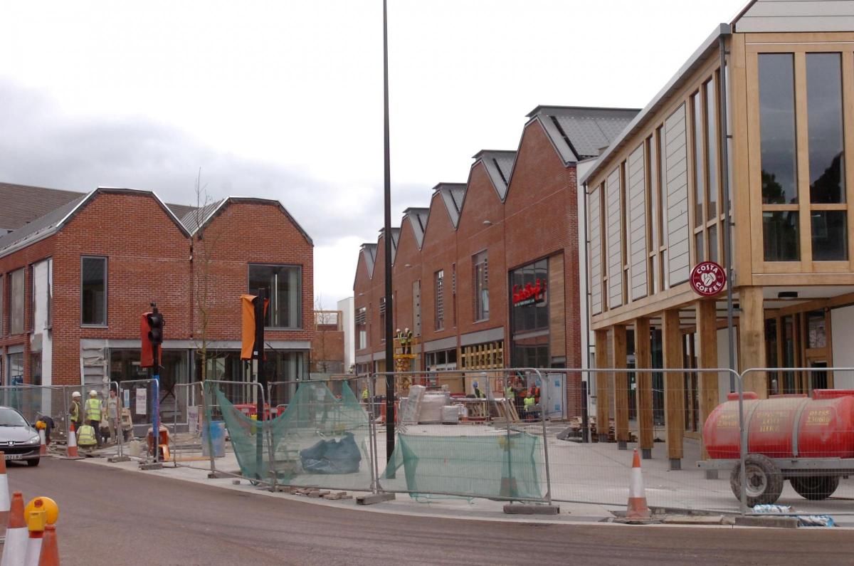 April 2014 & the development, viewed here from Widemarsh Gate, is nearly complete.