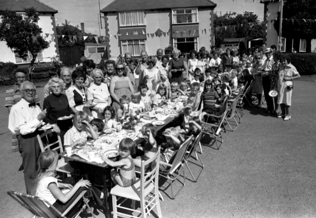 Broad Leys Crescent - Queen Elizabeth II Silver Jubilee street party. Tuesday 7th June 1977.