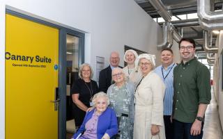 Nancy Billings with her daughter Julie Billings, Mark Pearce from Hereford Enterprise Zone, Elizabeth Semper O'Keefe and Angela Williams from Rotherwas Together, and Scott Coxshall, Mandy Weston and Gareth Jones from Town Square