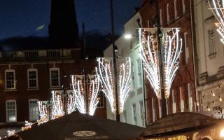 The Christmas lights in Hereford High Town