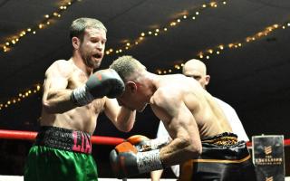 Hereford boxer Liam O’Hare (left) in action during his points win against Mikey Byles