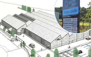 3D view of the planned building, and the spot on the Rotherwas enterprise zone where it will go