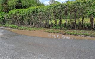 Surface water was still on the Marden to Moreton-on-Lugg road on Sunday (April 28)