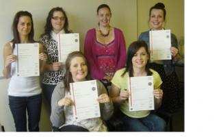 Some of the successful learners, from left (back row) Hayley Dean, Abigail Boulcott, tutor and assessor Stacey Knill and Ffion Wright with (front) Lorna Leishman and Jessica Dagge.