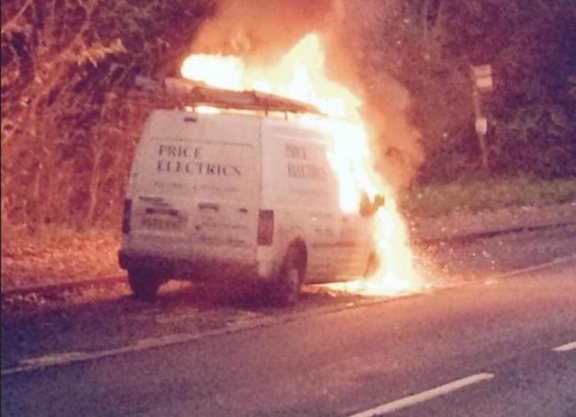 BLAZE: The van on fire. Picture by OPU Worcestershire.
