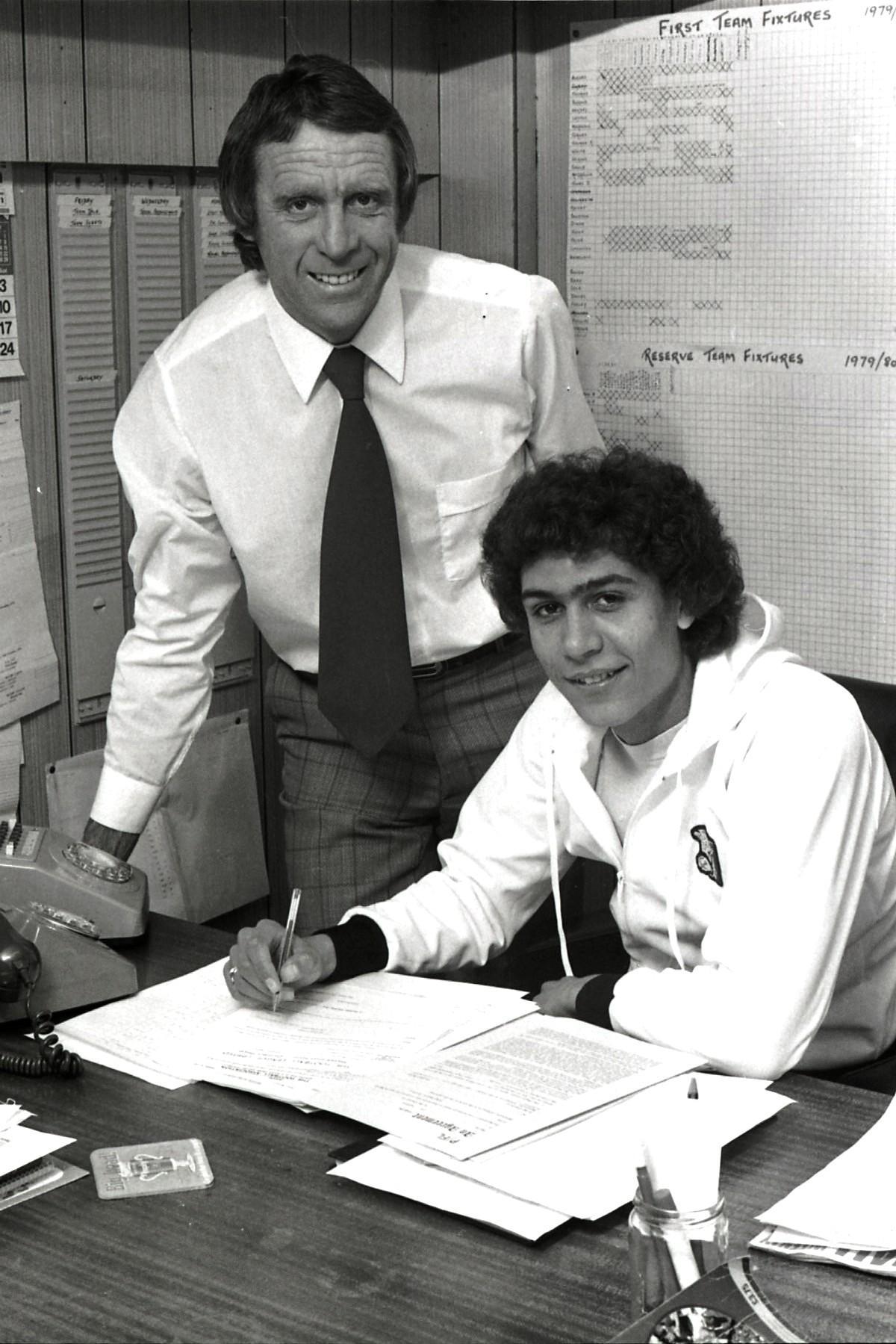 Stewart Phillips signs professional terms for Hereford United. Phillips went on to become the club's record Football League goalscorer. 1979.
