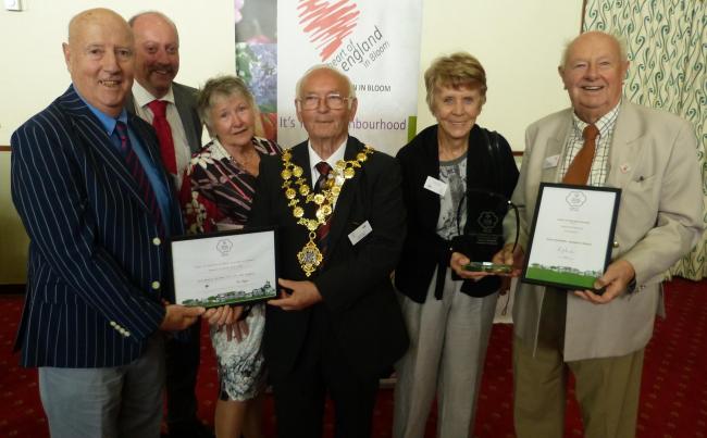 The Hereford in Bloom team, alongside the Mayor, councillor Charles Nicholls, are (from left) Peter Hill, Paul Hodges, Angela Pendleton, Rita Bishop and Trevor Swindells, who also won the award for the most outstanding contribution by an individual in the