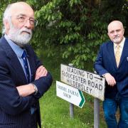 Coun Ed O'Driscoll (right) and Ross-on-Wye LibDem colleague Coun Chris Bartrum on the road to the proposed new estate